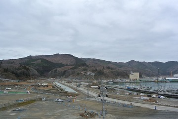 女川町中心部の造成工事状況