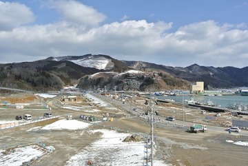 女川町中心部の造成工事状況